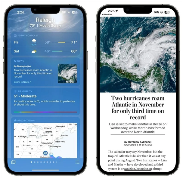南开乡苹果14维修分享iPhone 14手机如何看天气时顺带看新闻 