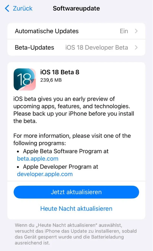 南开乡苹果手机维修分享苹果 iOS / iPadOS 18 开发者预览版 Beta 8 发布 